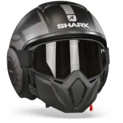 Shark Street Drak Tribute Rm Mat Zwart Chrom Zilver KUS Jethelm -Shark Helm Korting Shark street drak tribute rm matt black chrom silver kus.35