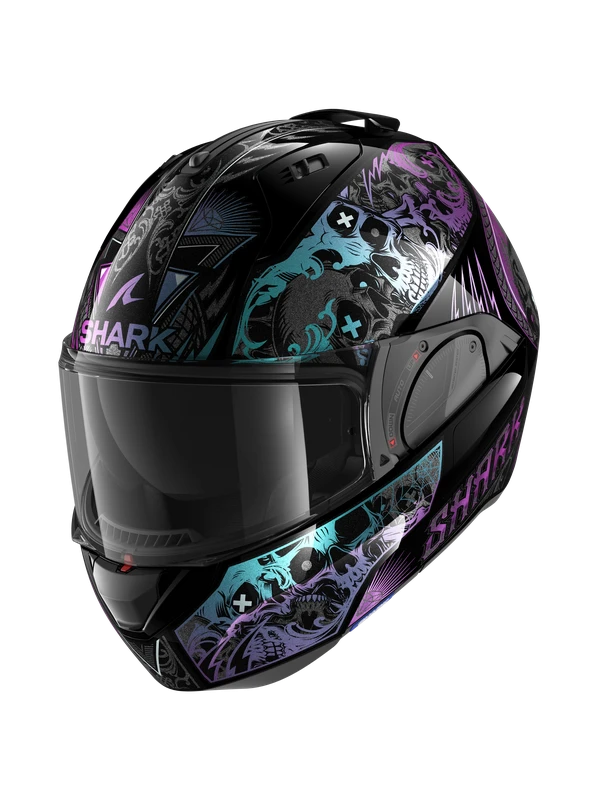 Shark Evo ES K-Rozen Zwart Violet Glitter KVX Systeemhelm 3 Shark Evo ES K-Rozen Zwart Violet Glitter KVX Systeemhelm - Afbeelding 3