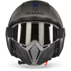 Shark Street Drak Tribute Rm Mat Antraciet Chrom Blauw AUB Jethelm -Shark Helm Korting shark street drak tribute rm mat0anthracite chrome blue aub.01