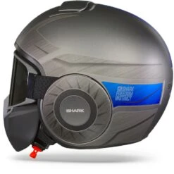 Shark Street Drak Tribute Rm Mat Antraciet Chrom Blauw AUB Jethelm -Shark Helm Korting shark street drak tribute rm mat0anthracite chrome blue aub.11